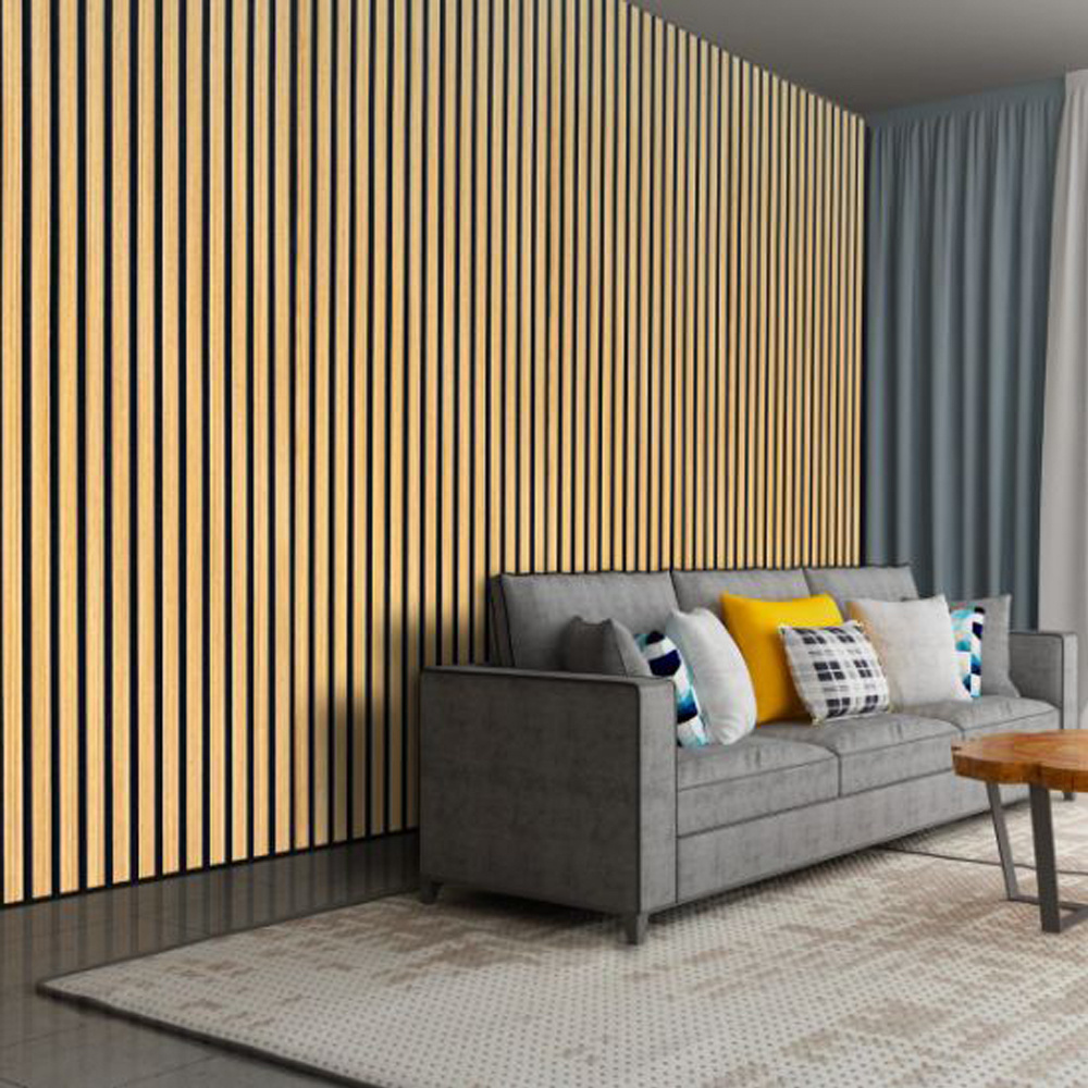 Eco Friendly natural oak acoustic slat wall panels mdf acoustic panel wooden veneer wood panel For Interor Wall And Ceiling