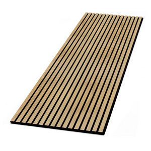 Natural Oak Wooden Grooved Mdf Slat Wood Veneer Diffuser Slats Acoustic Wall Panel For Ballroom Panel Acusticos