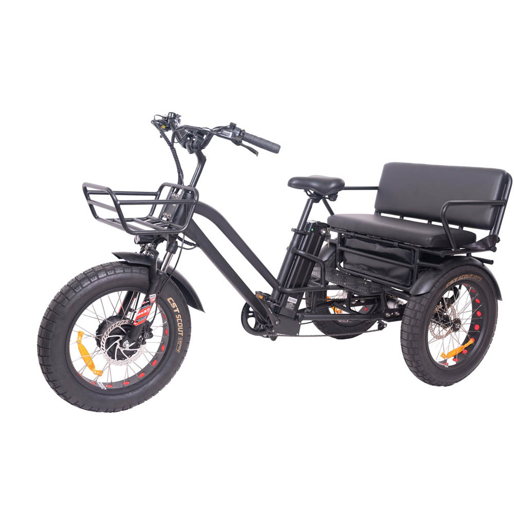 KUAKE quick delivery 20ah suspension Two-seater carry children electric passenger tricycle 3 wheel electric bike 750w etrike