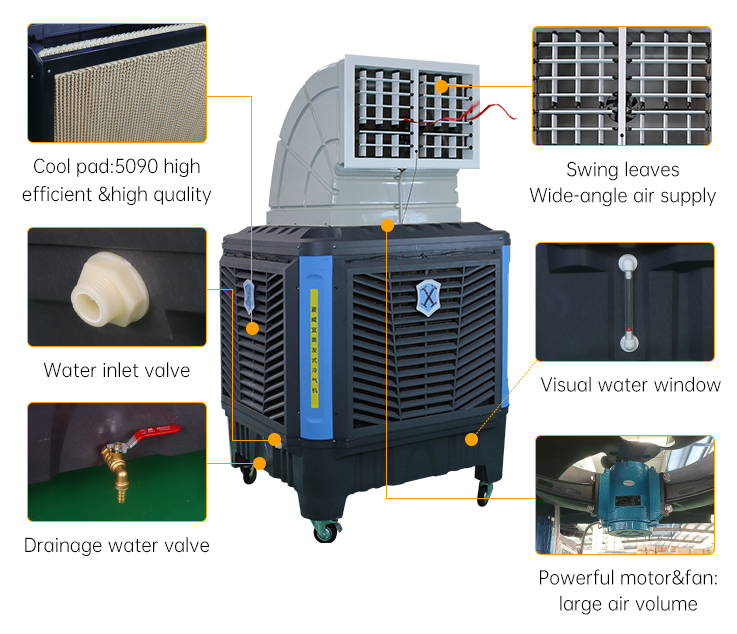 New Design Space Cool Breeze 1.1KW 20000CMH New PP Portable Industrial Axial Evaporative Air Cooler for Indoor and Ou