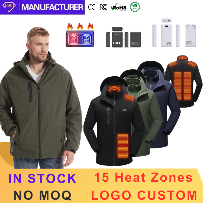 Custom winter jacket mans softshell jacket clothes battery usb long mens heated jacket