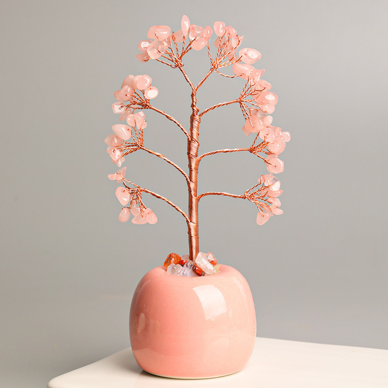 Natural apple porcelain base fortune tree gemstone ornament fengshui crystal gravel tree