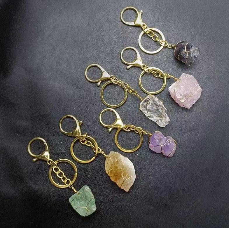 Natural Unshaped Amethyst wholesale healing stones Clear Rose Quartz Stone Pendants Key Chain