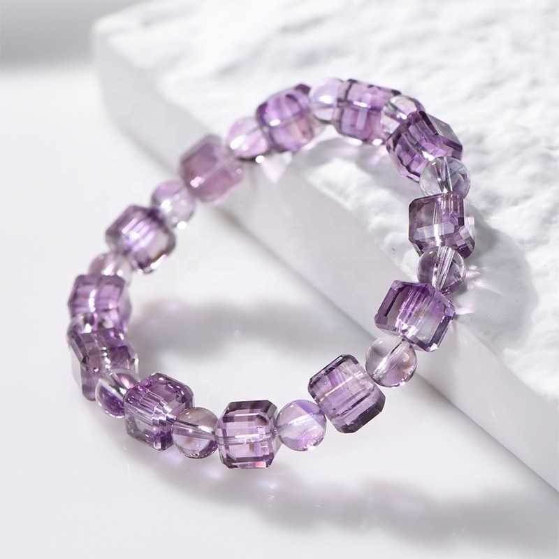 Wholesale natural amethyst square sugar bracelet amethyst light lavender diy jewellery niche design square string