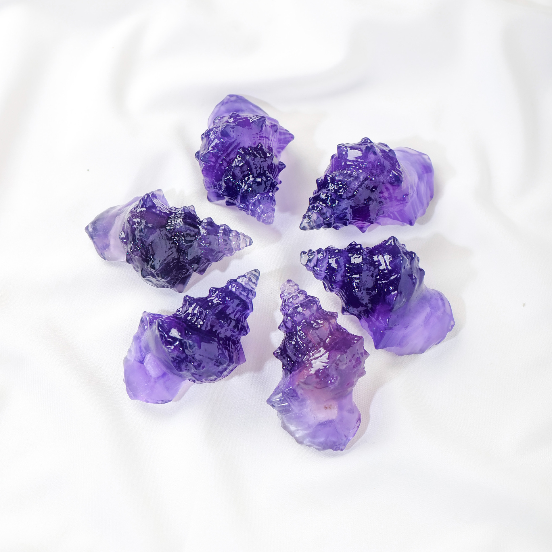 Wholesale natural folk crafts healing stones crystal carving purple fluorite conch