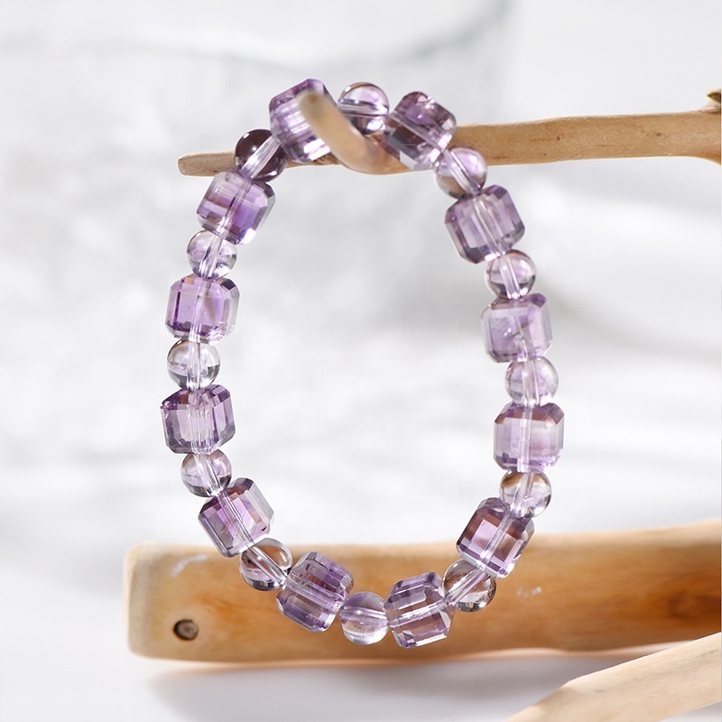 Wholesale natural amethyst square sugar bracelet amethyst light lavender diy jewellery niche design square string