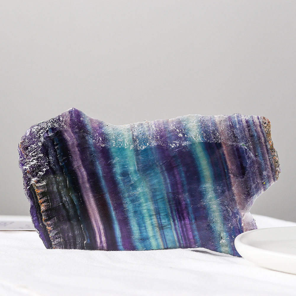 Bulk wholesale healing stones gemstone slab natural rainbow striped fluorite slice