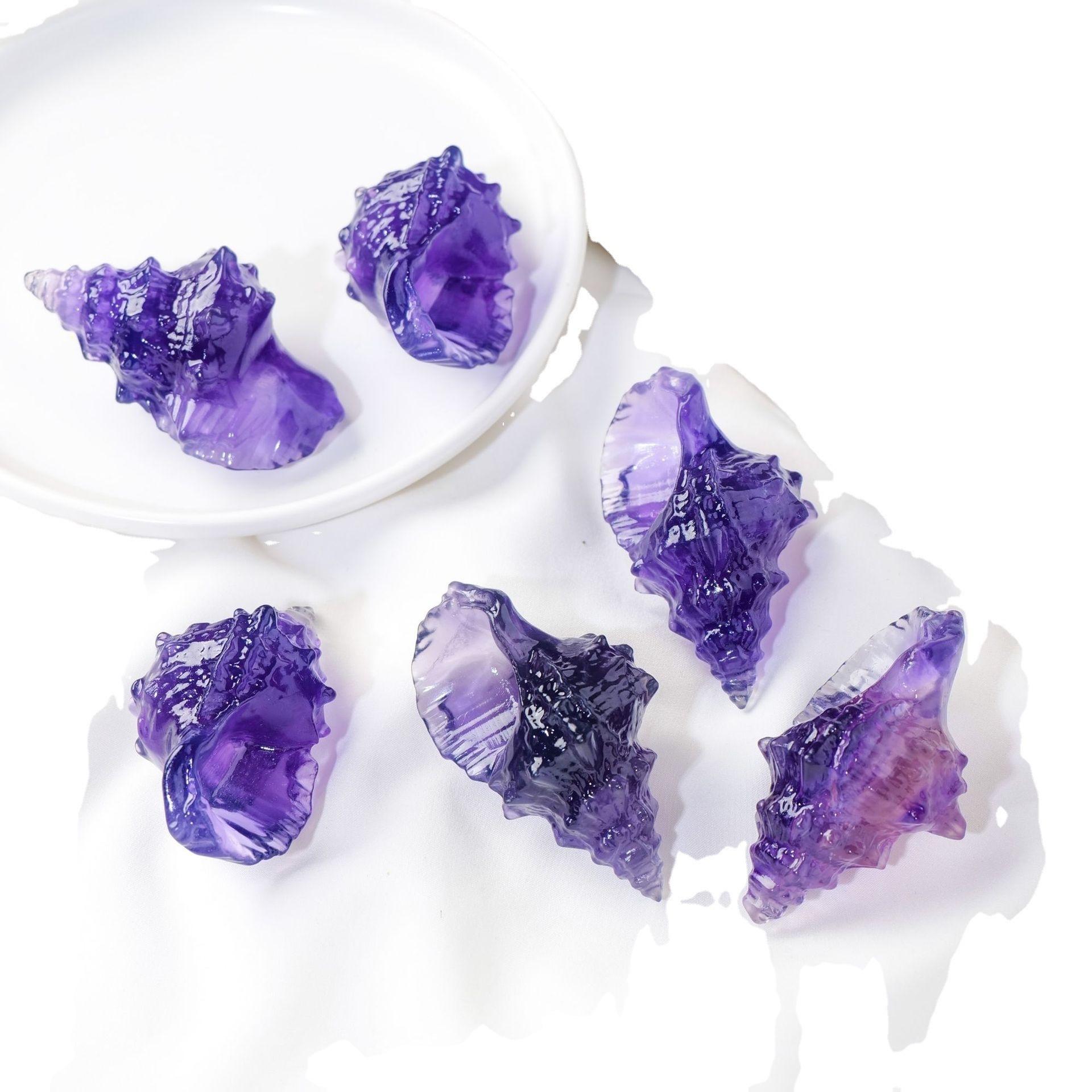 Wholesale natural folk crafts healing stones crystal carving purple fluorite conch