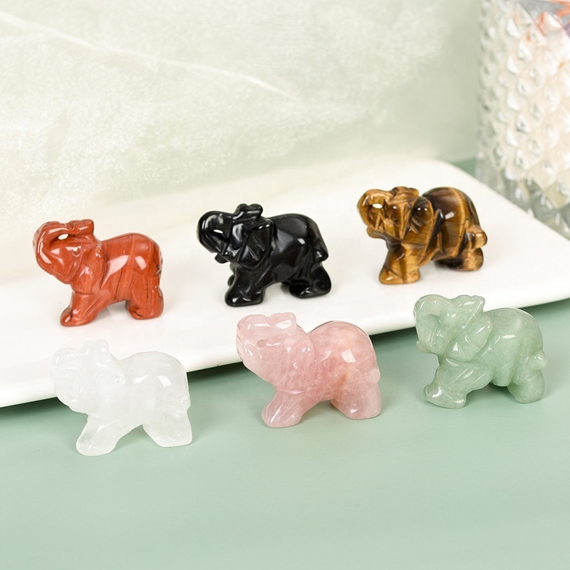 New arrivals hand carved gemstone 2inches crystal semi precious stone rose quartz elephant