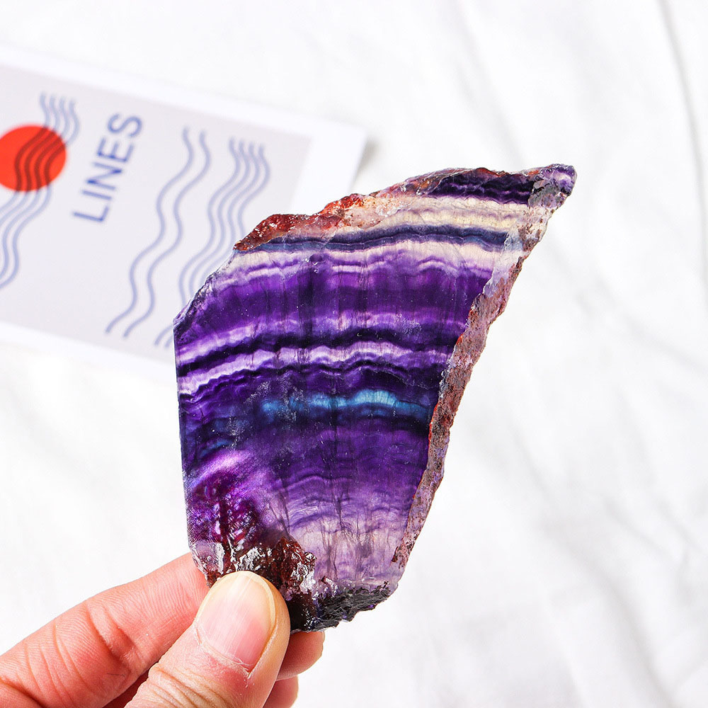 Bulk wholesale healing stones gemstone slab natural rainbow striped fluorite slice