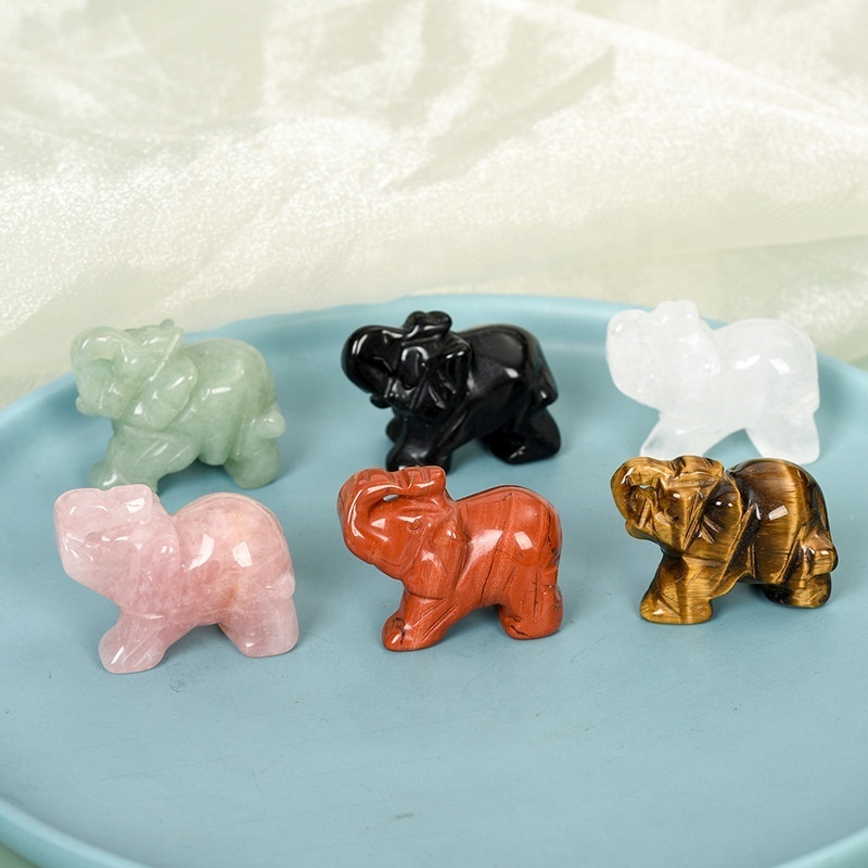 New arrivals hand carved gemstone 2inches crystal semi precious stone rose quartz elephant