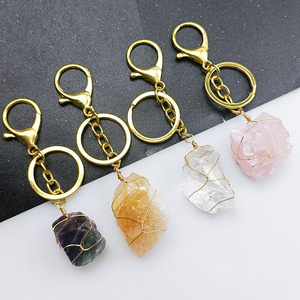 Natural Unshaped Amethyst wholesale healing stones Clear Rose Quartz Stone Pendants Key Chain