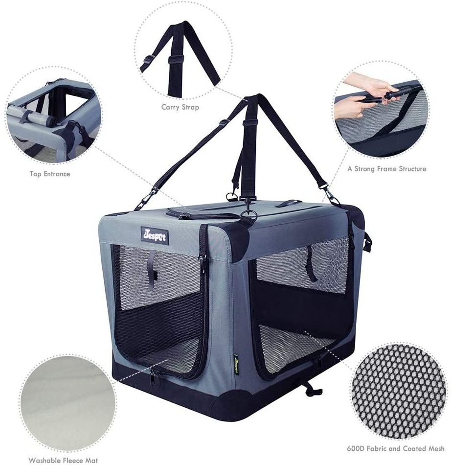 Factory Direct Soft Pet Crates Kennel Door Soft Sided Foldable Travel Pet Carrier with Straps and Fleece Mat