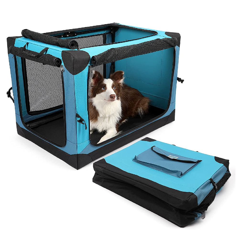 Factory Direct Wholesale Portable Folding Strong Steel Frame Dog Soft Crate with Washable Fabric