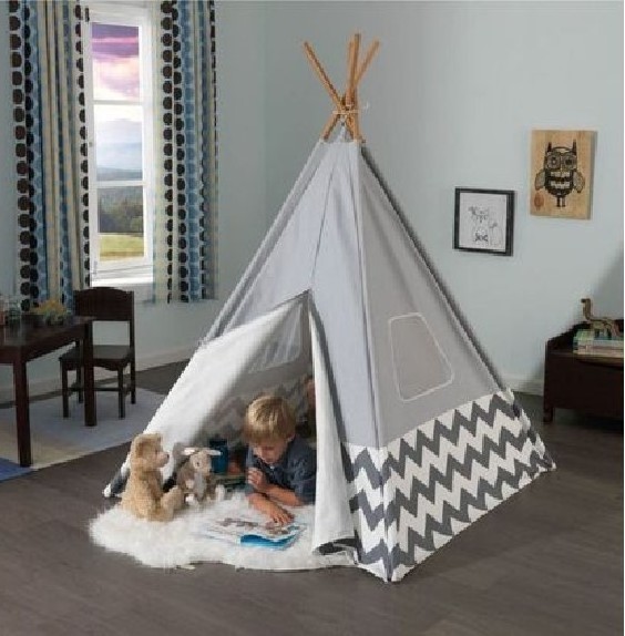 Children Tent Play Tipi Factory Direct Wholesale Durable Cute for Kids Children Teepee Indoor Playing Cotton Canvas Cloth, Wood