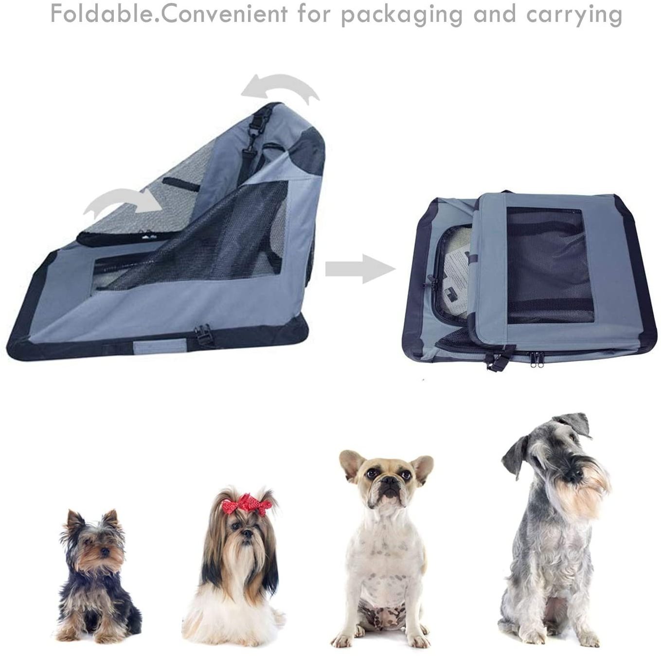 Factory Direct Soft Pet Crates Kennel Door Soft Sided Foldable Travel Pet Carrier with Straps and Fleece Mat