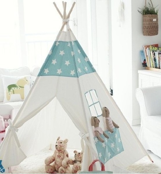 Children Tent Play Tipi Factory Direct Wholesale Durable Cute for Kids Children Teepee Indoor Playing Cotton Canvas Cloth, Wood