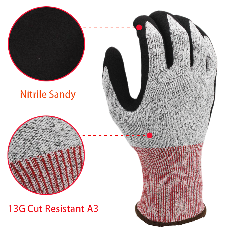 Level 5 Meat Cutting Kitchen Gloves Nitrile Coating Cut Resistant Gloves Dipping Anti Cut Hand Gloves