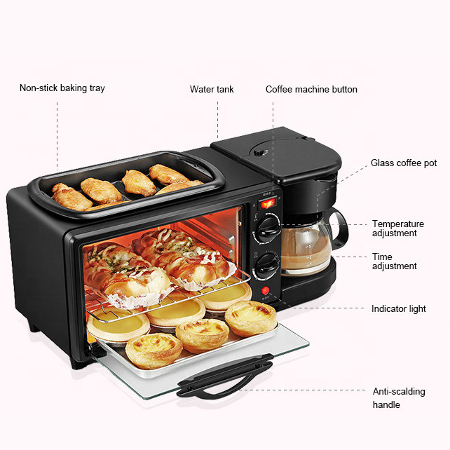 3 In 1 Breakfast Machine.Toast,Oven Coffee Pot Frying Pan 3 In 1 Multi Function Breakfast Maker Machine