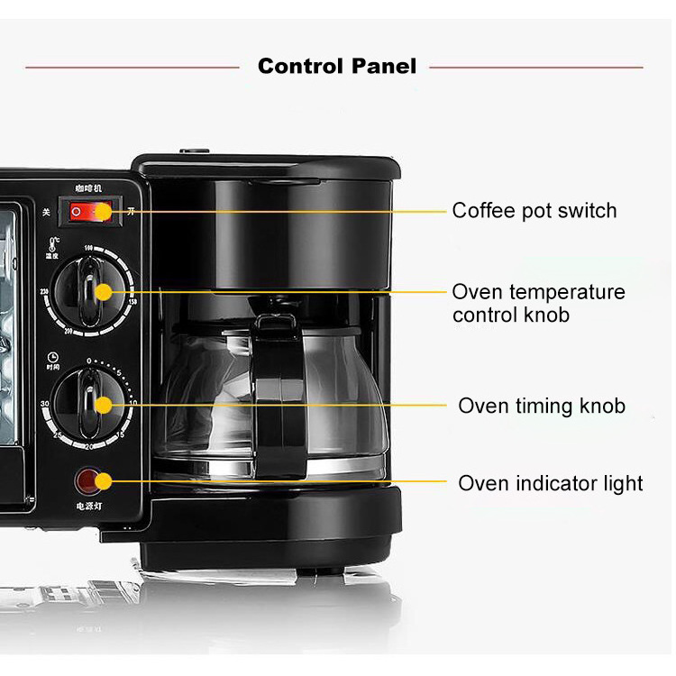 3 In 1 Breakfast Machine.Toast,Oven Coffee Pot Frying Pan 3 In 1 Multi Function Breakfast Maker Machine