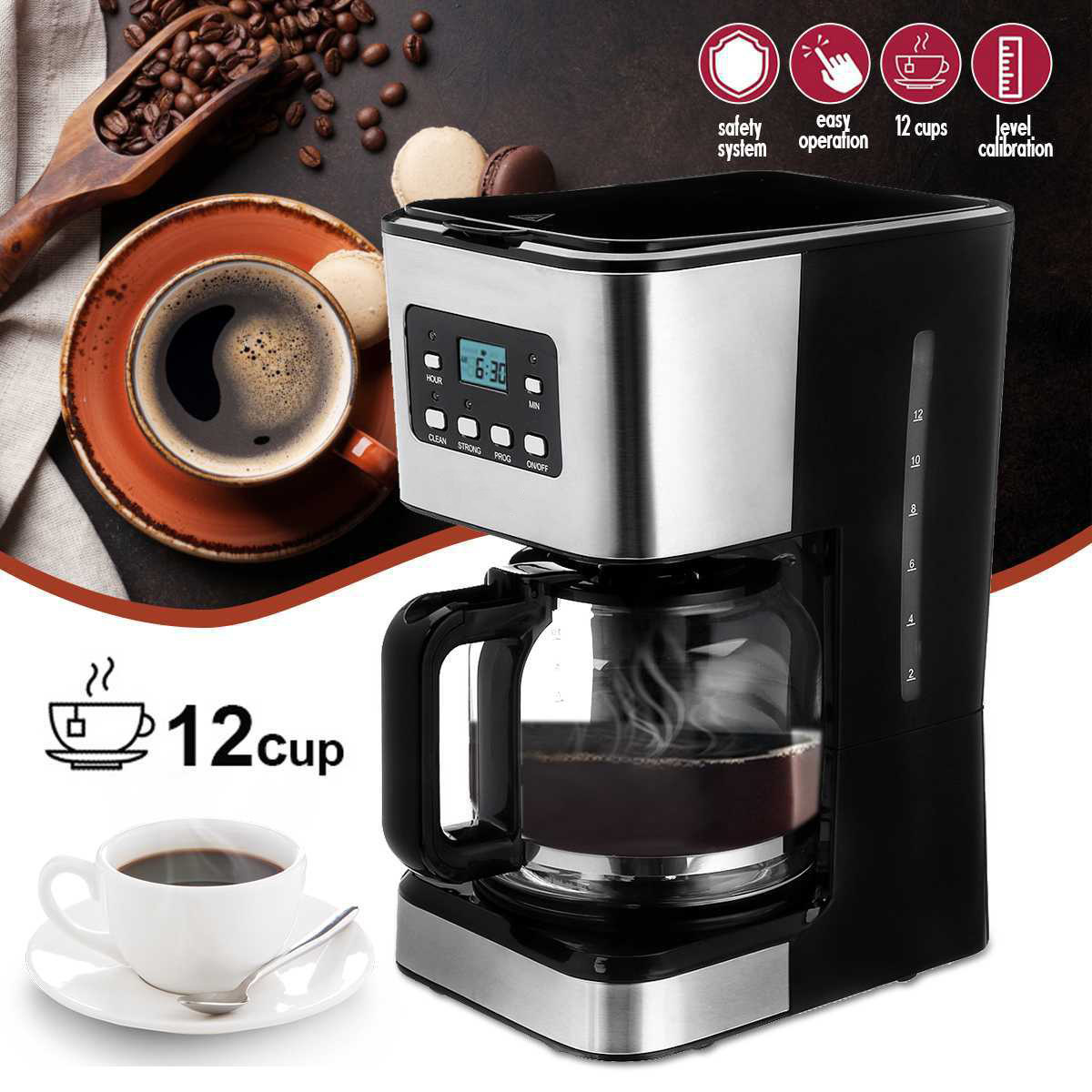 OEM  Drip coffee Design Stainless Steel Bean To Cup Automatically Grind-and-brew Coffee Maker Automatic Drip Coffee Machine