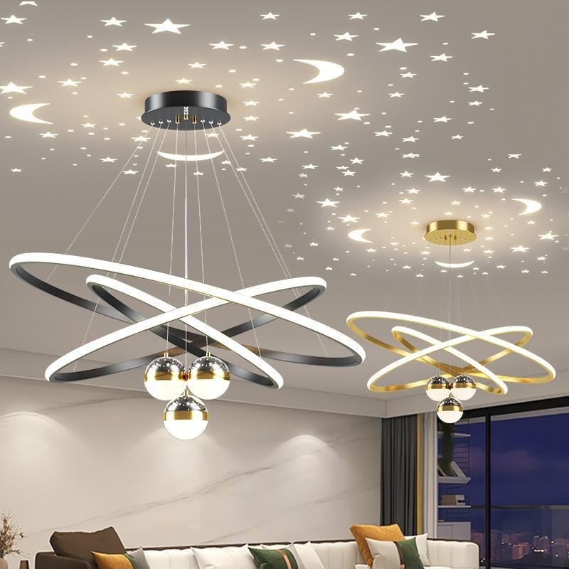 Indoor Decor Acrylic Black Gold Led Chandelier Modern Hanging Light Fixture Dining Living Room Home Pendant Lights