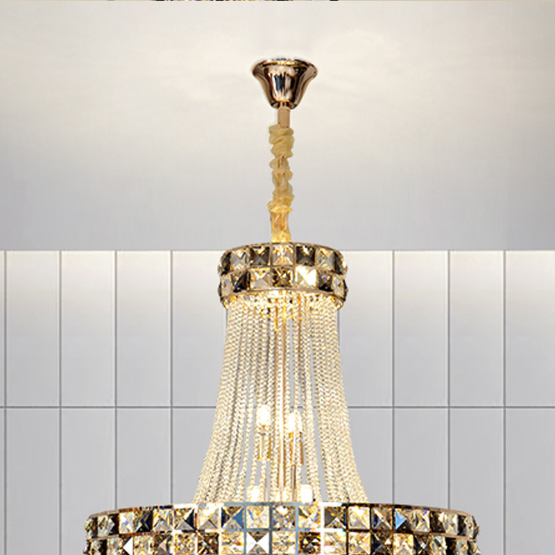 SquareCrystal Chandelier Adjustable Crystal LED Ceiling Light Fixture,  Recessed Mount Stainless Steel Chandelier