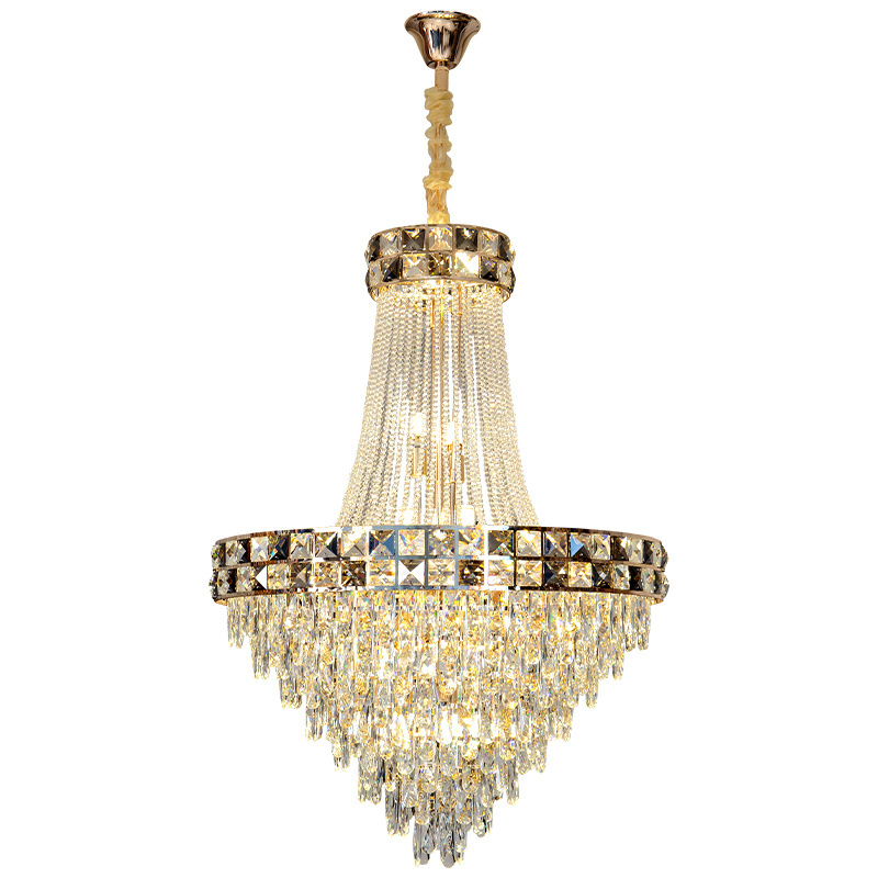 SquareCrystal Chandelier Adjustable Crystal LED Ceiling Light Fixture,  Recessed Mount Stainless Steel Chandelier