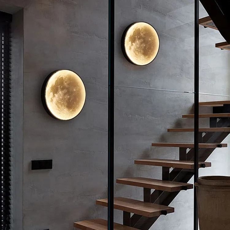 Creative Home Modern Moon Night Wall Lamps LED Bedroom Hotel Wall Light Dimmable Round Iron Body Wall Lighting Background