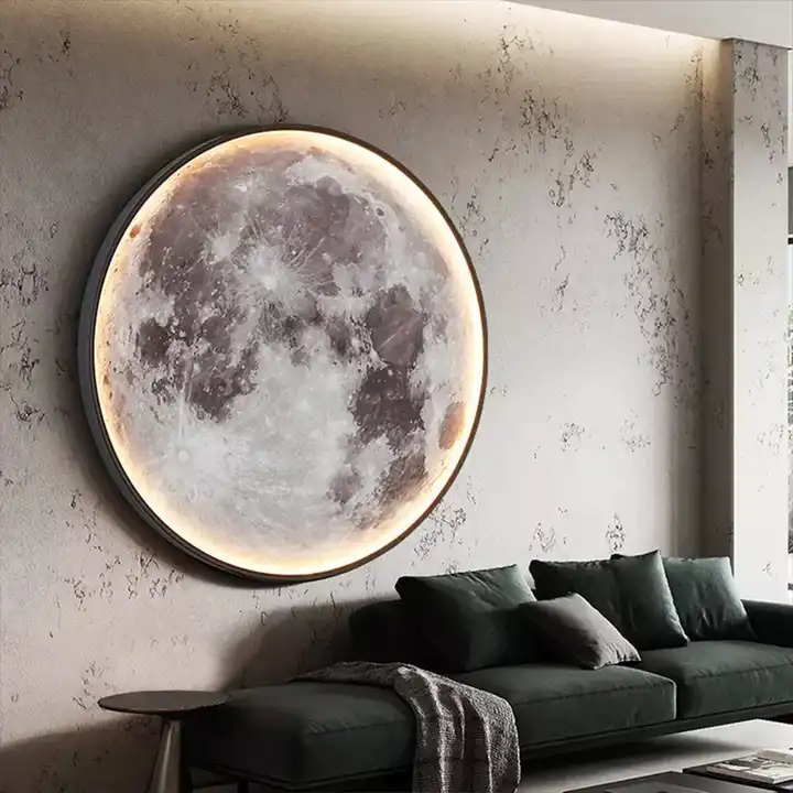 Creative Home Modern Moon Night Wall Lamps LED Bedroom Hotel Wall Light Dimmable Round Iron Body Wall Lighting Background