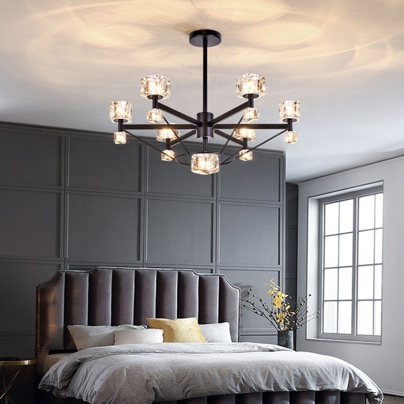 Modern Pendant Lighting 6 Lights Black Gold Sputnik Chandeliers Living Room Ceiling Light