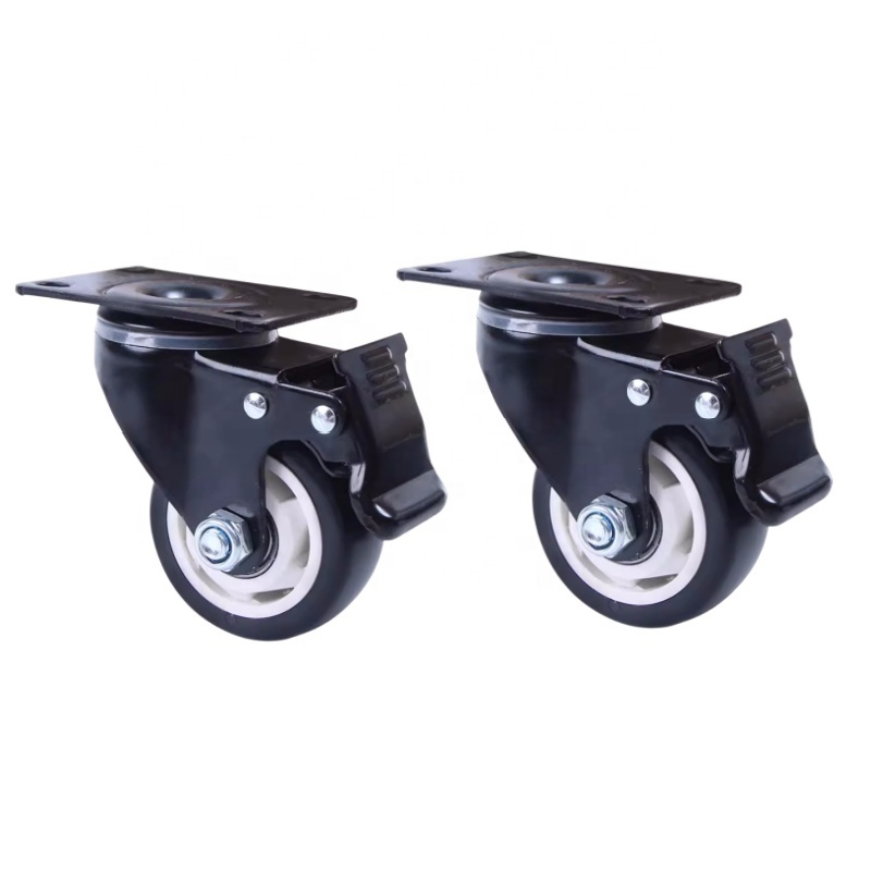 Factory Wholesale 2 Inch Pvc Caster Black Wheels Swivel Caster With Brake Pu Caster For Furniture Small Castor Wheel