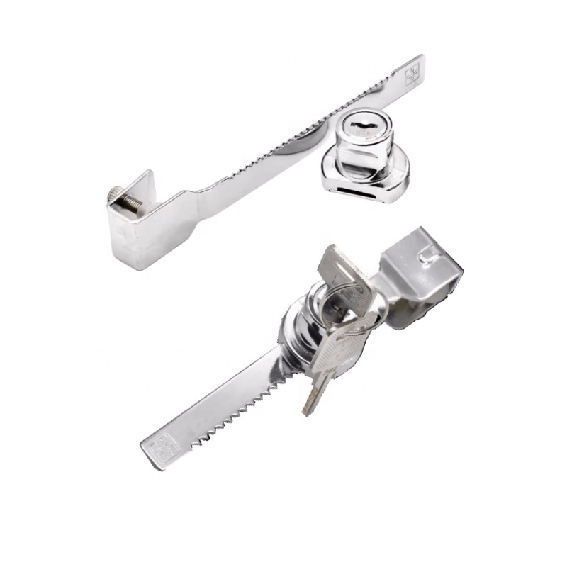 Sliding Glass Door Lock, Closet Locks for Sliding Doors with 2 Keys, Ratchet Lock with Chrome Finish, No Drill Cabinet Door Lock