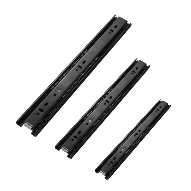 Thickness 1.0*1.0*1.2mm Iron Black 3-fold Full Extension Ball Bearing Drawer Slide For Cabinet Accessories Drawer Rail