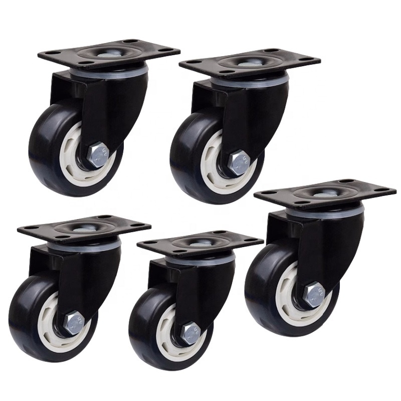 Factory Wholesale 2 Inch Pvc Caster Black Wheels Swivel Caster With Brake Pu Caster For Furniture Small Castor Wheel