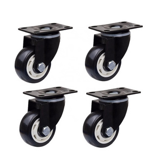 Factory Wholesale 2 Inch Pvc Caster Black Wheels Swivel Caster With Brake Pu Caster For Furniture Small Castor Wheel