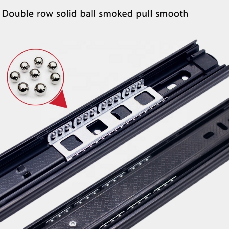 Thickness 1.0*1.0*1.2mm Iron Black 3-fold Full Extension Ball Bearing Drawer Slide For Cabinet Accessories Drawer Rail