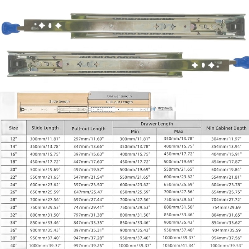 Heavy Duty Locking Drawer Slides 30 32 34 36 38 40 Inch Side Mount Full Extension Ball Bearing Industrial Rail