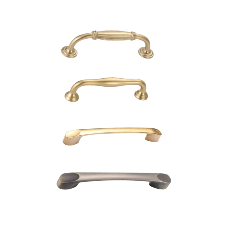 Lingdao Modern Furniture Kitchen Zinc Door Handle Solid Brushed Brass Cabinet Pulls