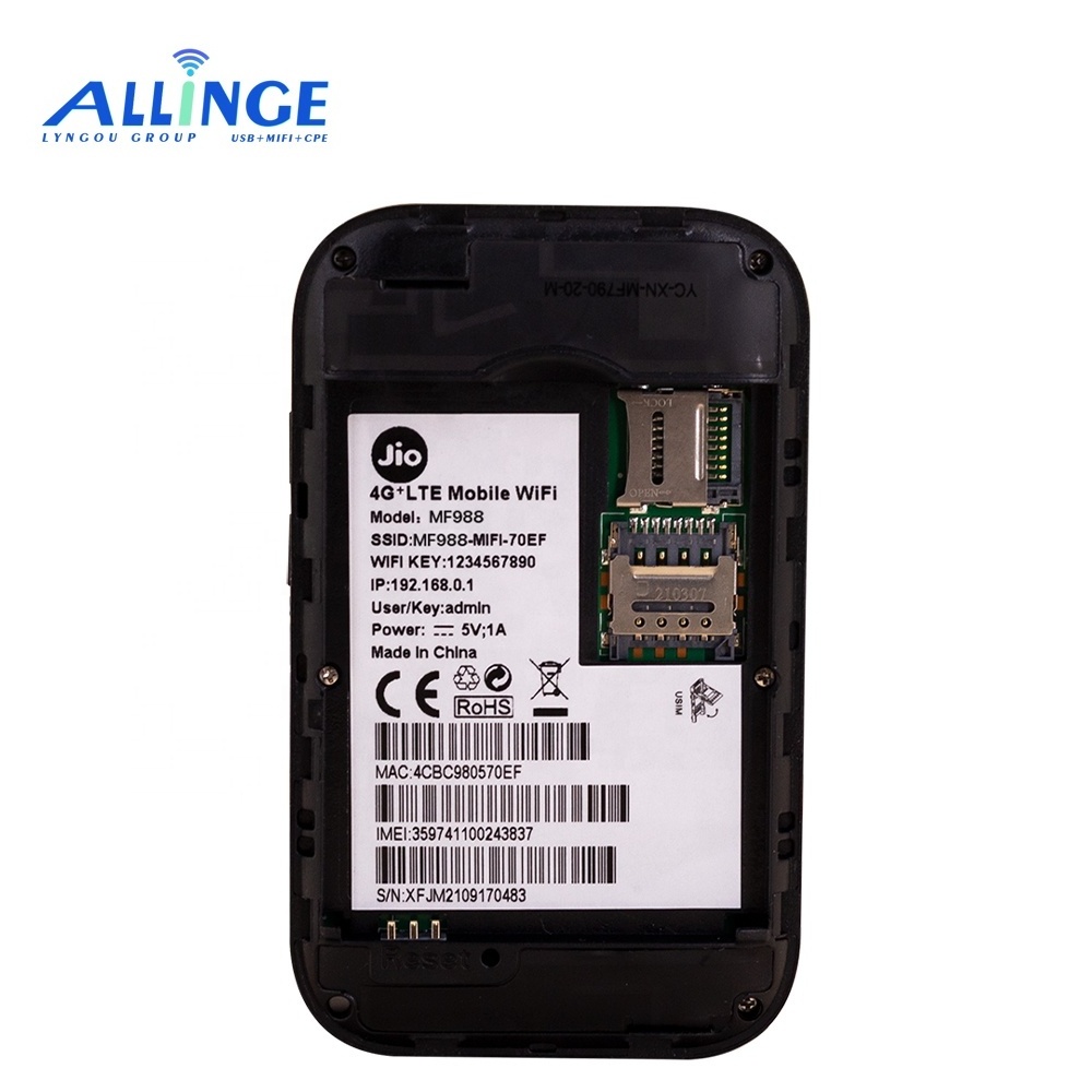 ALLINGE XYY575 Pocket Router 4G Lte MF988 Mobile Hotspot 2100mAh Wifi Router With Sim Card Slot