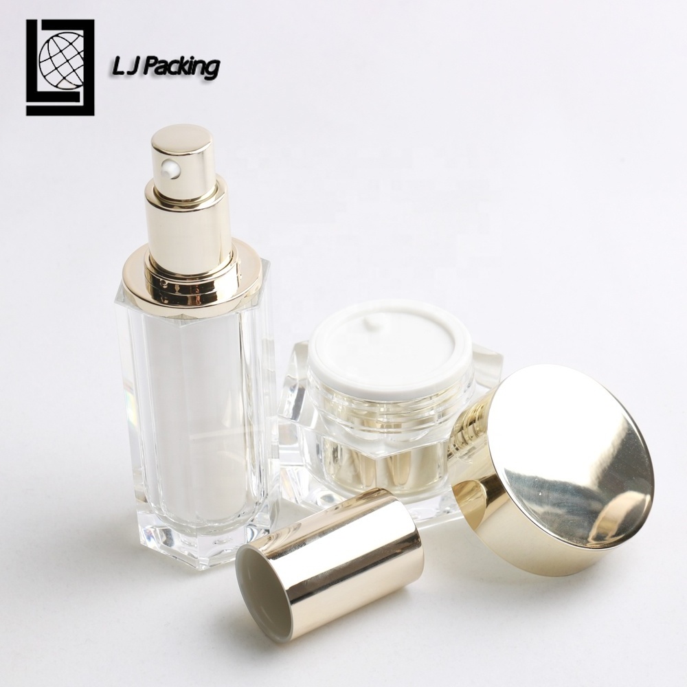 Hexagon shaped golden luxury cosmetic packaging plastic acrylic face cream jar 30g