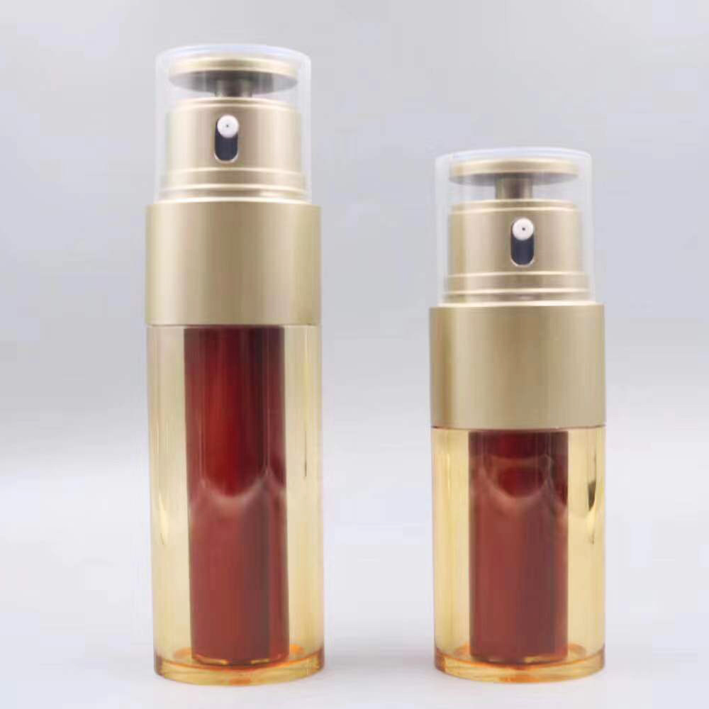 New amber color acrylic double pump lotion bottle dual chamber airless bottle 30ml 50ml