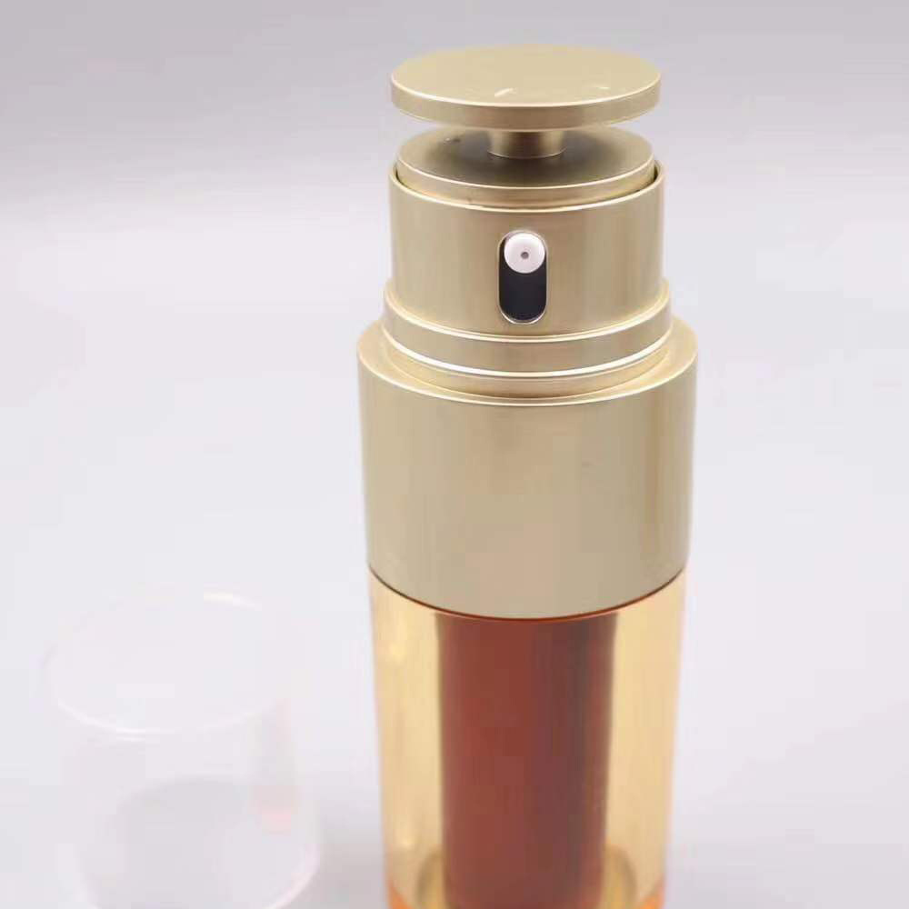 New amber color acrylic double pump lotion bottle dual chamber airless bottle 30ml 50ml