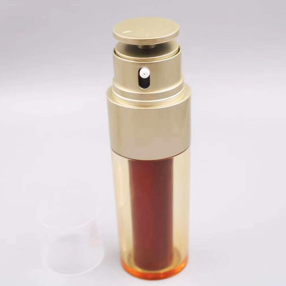 New amber color acrylic double pump lotion bottle dual chamber airless bottle 30ml 50ml