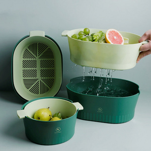 Top Saling Two Liers Fruit Vegetable Storage Basket Kitchen Washing Double Drain Basket Bowl Drain Storage Baskets