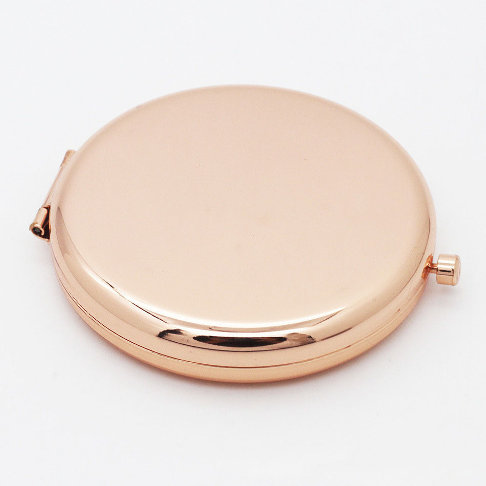 Custom Logo Round Silver Metal Cosmetic Mirrors Pocket Folding Rose Gold Mini Handheld Magnifying Makeup Mirror