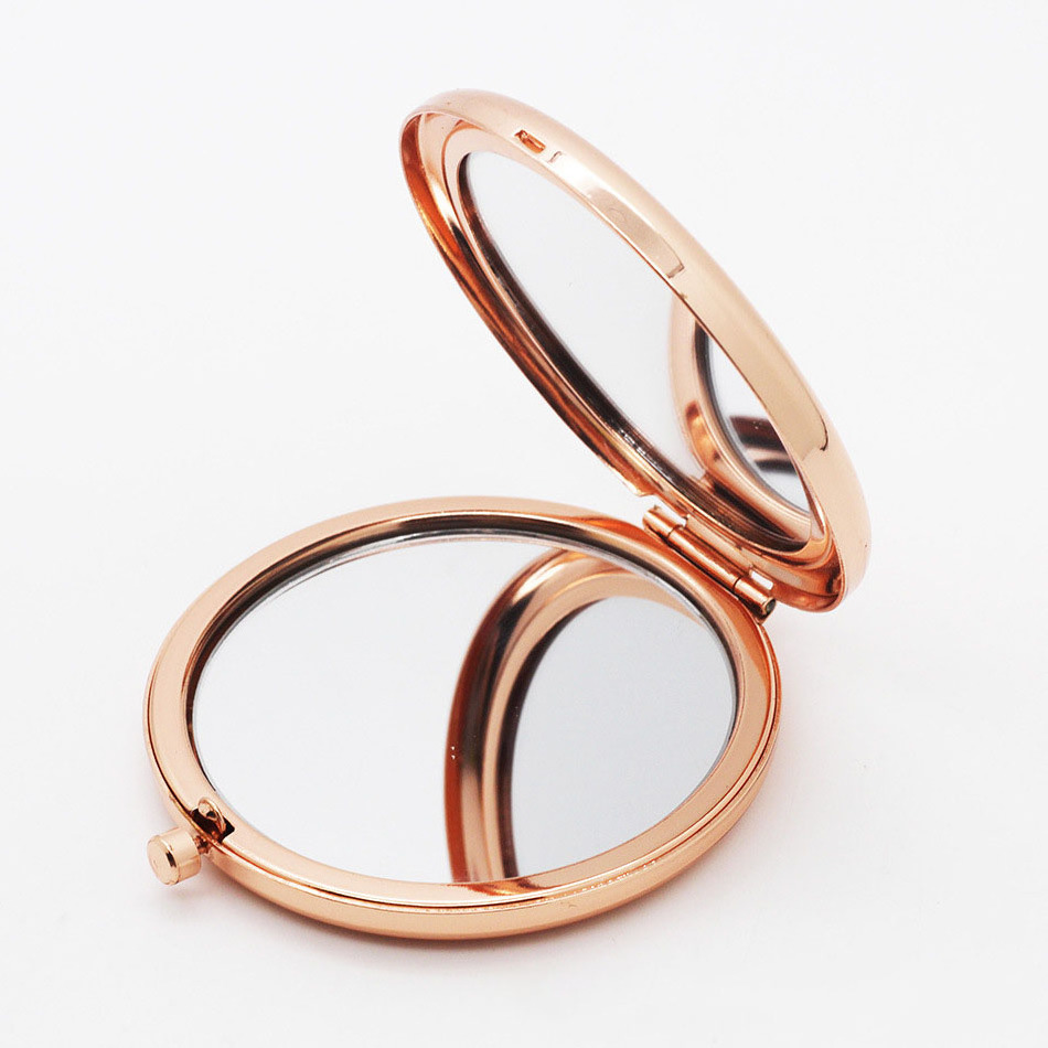 Custom Logo Round Silver Metal Cosmetic Mirrors Pocket Folding Rose Gold Mini Handheld Magnifying Makeup Mirror