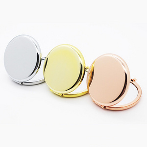 Custom Logo Round Silver Metal Cosmetic Mirrors Pocket Folding Rose Gold Mini Handheld Magnifying Makeup Mirror