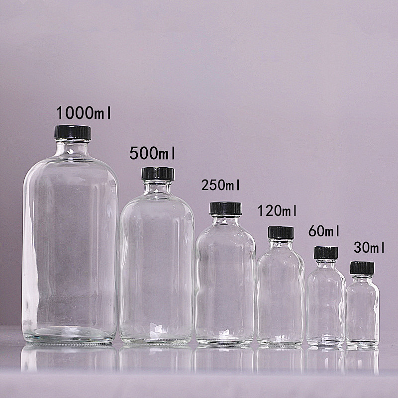 In Stock 250ml 500ml 1000ml  Clear Glass Water Bottle Dispensing Bottles Amber Glass Bottle With Bakelite Cap