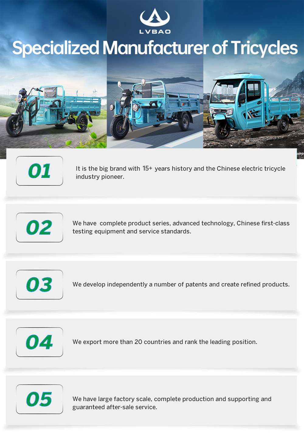 LB-QFB160M Fast Delivery Adults Tricycle 3 Wheel Electric Truck Cargo/Trike with Enclosed Drive Cabin